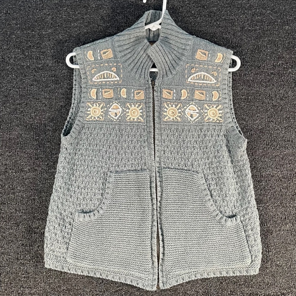 Woolrich Sweater Vest Womens Medium Sage Green Good Embroidered Full Zip Pockets